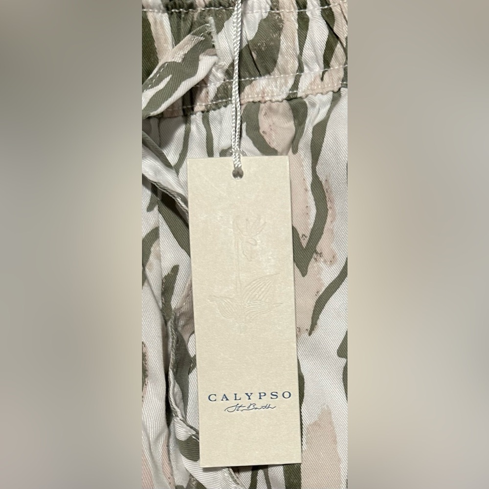 Calypso St. Barth High Waist Zebra Print Shorts - Green and Cream - Picture 9 of 11